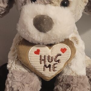 Plush Dog Toy with Heart - Gray and White